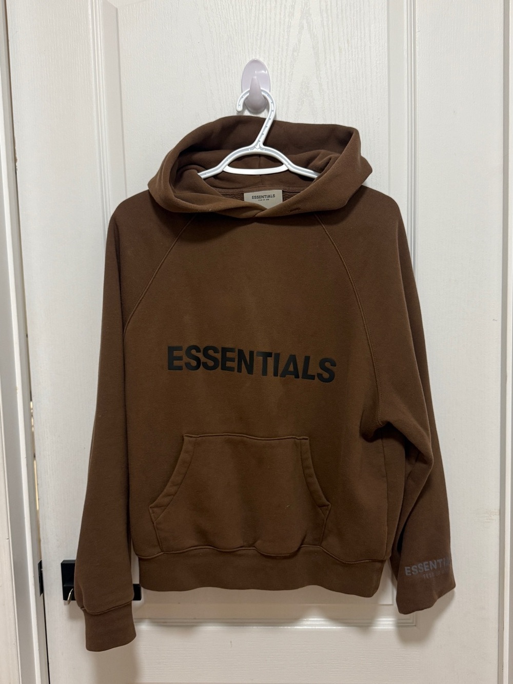 Fear of God Women ESSENTIALS Brown Hoodie with Black Logo Print
